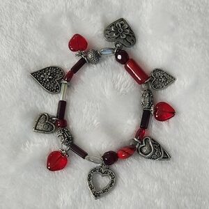 ❤️Heart Charm Bracelet with Red & Silver Accents – Romantic Statement Jewelry